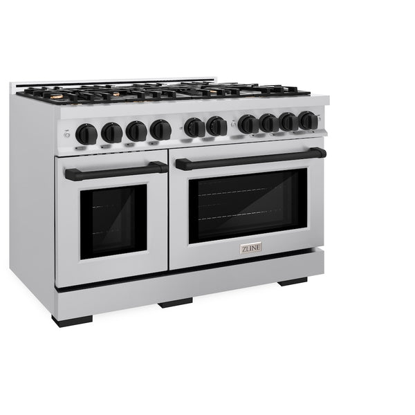 ZLINE Autograph Edition 48 in. 6.7 cu. ft. Select Double Oven Gas Range with 8 Burner Cooktop in Stainless Steel and Matte Black Accents, Open Box-Great Condition