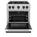 ZLINE Autograph Edition 30 in. 4.2 cu. ft. Select Gas Range with 4 Burner Cooktop and Convection Gas Oven in Stainless Steel with White Matte Door and Matte Black Accents, Open Box-Great Condition