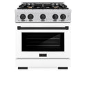 ZLINE Autograph Edition 30 in. 4.2 cu. ft. Select Gas Range with 4 Burner Cooktop and Convection Gas Oven in Stainless Steel with White Matte Door and Matte Black Accents, Open Box-Great Condition