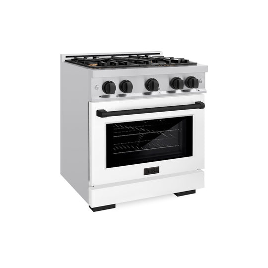 ZLINE Autograph Edition 30 in. 4.2 cu. ft. Select Gas Range with 4 Burner Cooktop and Convection Gas Oven in Stainless Steel with White Matte Door and Matte Black Accents, Open Box-Great Condition