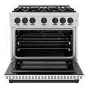 ZLINE Autograph Edition 36 in. 5.2 cu. ft. Select Gas Range with 6 Burner Cooktop and Convection Gas Oven in Stainless Steel with White Matte Door and Matte Black Accents, Open Box-Great Condition