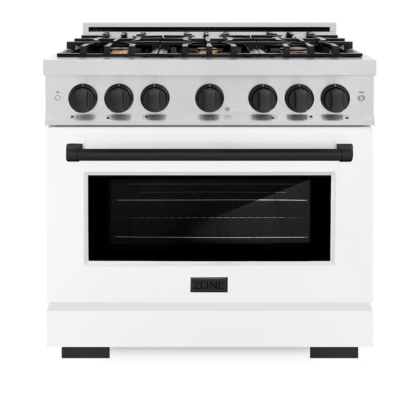 ZLINE Autograph Edition 36 in. 5.2 cu. ft. Select Gas Range with 6 Burner Cooktop and Convection Gas Oven in Stainless Steel with White Matte Door and Matte Black Accents, Open Box-Great Condition