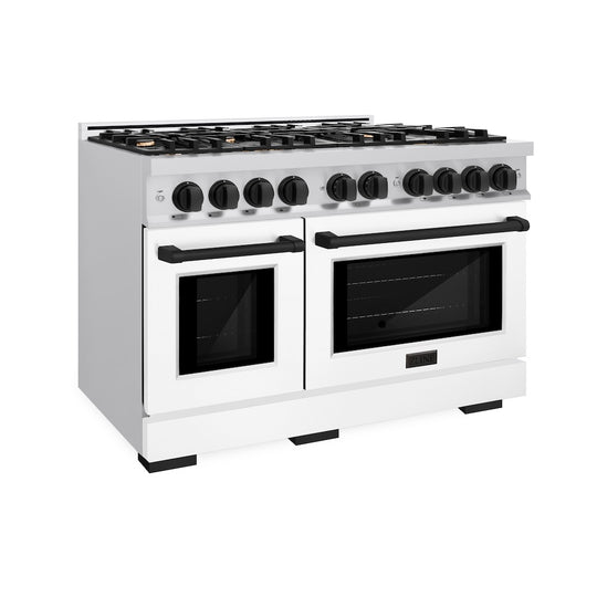 ZLINE Autograph Edition 48 in. 6.7 cu. ft. Select Double Oven Gas Range with 8 Burner Cooktop in Stainless Steel with White Matte Doors and Matte Black Accents, Open Box-Great Condition