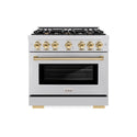 ZLINE Autograph Edition 36 in. 5.2 cu. ft. Select Gas Range with 6 Burner Cooktop and Convection Gas Oven in Stainless Steel and Polished Gold Accents, Open Box-Great Condition
