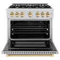 ZLINE Autograph Edition 36 in. 5.2 cu. ft. Select Gas Range with 6 Burner Cooktop and Convection Gas Oven in Stainless Steel and Polished Gold Accents, Open Box-Great Condition
