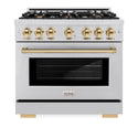 ZLINE Autograph Edition 36 in. 5.2 cu. ft. Select Gas Range with 6 Burner Cooktop and Convection Gas Oven in Stainless Steel and Polished Gold Accents, Open Box-Great Condition