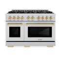 ZLINE Autograph Edition 48 in. 6.7 cu. ft. Select Double Oven Gas Range with 8 Burner Cooktop in Stainless Steel and Polished Gold Accents, Open Box-Great Condition