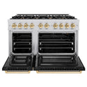 ZLINE Autograph Edition 48 in. 6.7 cu. ft. Select Double Oven Gas Range with 8 Burner Cooktop in Stainless Steel with Black Matte Doors and Polished Gold Accents, Open Box-Great Condition