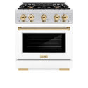 ZLINE Autograph Edition 30 in. 4.2 cu. ft. Select Gas Range with 4 Burner Cooktop and Convection Gas Oven in Stainless Steel with White Matte Door and Polished Gold Accents, Open Box-Great Condition