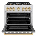 ZLINE Autograph Edition 36 in. 5.2 cu. ft. Select Gas Range with 6 Burner Cooktop and Convection Gas Oven in Stainless Steel with White Matte Door and Polished Gold Accents, Open Box-Great Condition