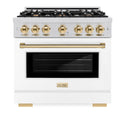 ZLINE Autograph Edition 36 in. 5.2 cu. ft. Select Gas Range with 6 Burner Cooktop and Convection Gas Oven in Stainless Steel with White Matte Door and Polished Gold Accents, Open Box-Great Condition