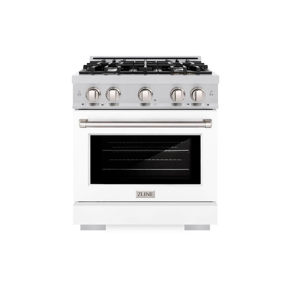 ZLINE 30 in. 4.2 cu. ft. Select Dual Fuel Range with 4 Burner Gas Cooktop and Electric Convection Oven in Stainless Steel with White Matte Door, Open Box-Great Condition