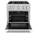 ZLINE 30 in. 4.2 cu. ft. Select Dual Fuel Range with 4 Burner Gas Cooktop and Electric Convection Oven in Satin Stainless Steel with White Matte Door, Open Box-Great Condition