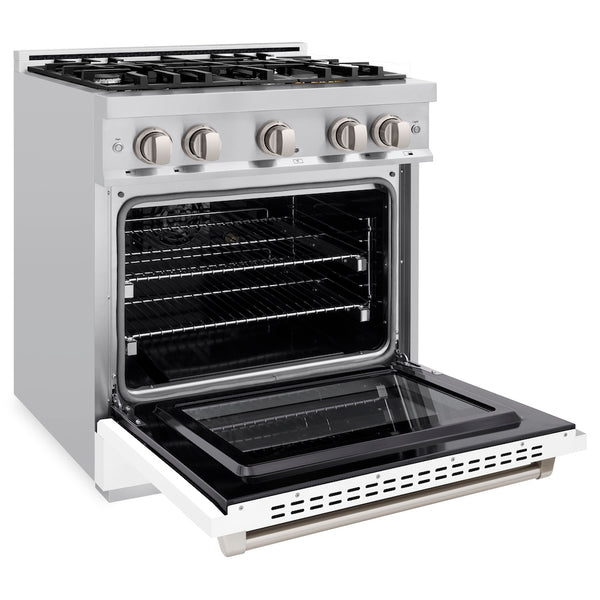 ZLINE 30 in. 4.2 cu. ft. Select Dual Fuel Range with 4 Burner Gas Cooktop and Electric Convection Oven in Satin Stainless Steel with White Matte Door, Open Box-Great Condition