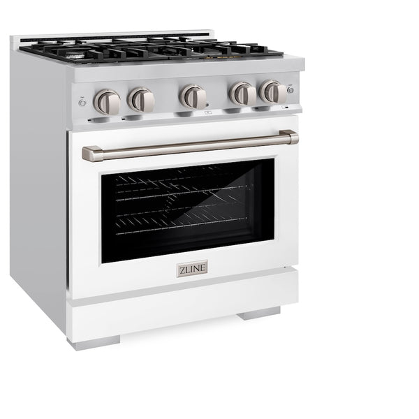 ZLINE 30 in. 4.2 cu. ft. Select Dual Fuel Range with 4 Burner Gas Cooktop and Electric Convection Oven in Stainless Steel with White Matte Door, Open Box-Great Condition