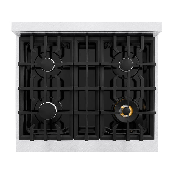 ZLINE 30 in. 4.2 cu. ft. Select Dual Fuel Range with 4 Burner Gas Cooktop and Electric Convection Oven in Satin Stainless Steel with White Matte Door, Open Box-Great Condition
