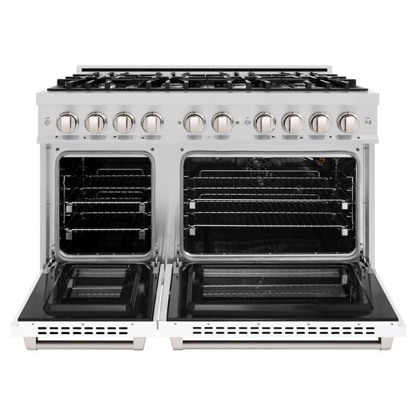 ZLINE 48 in. 6.7 cu. ft. Select Double Oven Gas Range with 8 Burner Cooktop in Stainless Steel with White Matte Doors, Open Box-Great Condition
