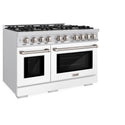 ZLINE 48 in. 6.7 cu. ft. Select Double Oven Gas Range with 8 Burner Cooktop in Stainless Steel with White Matte Doors (HGR-WM-48)