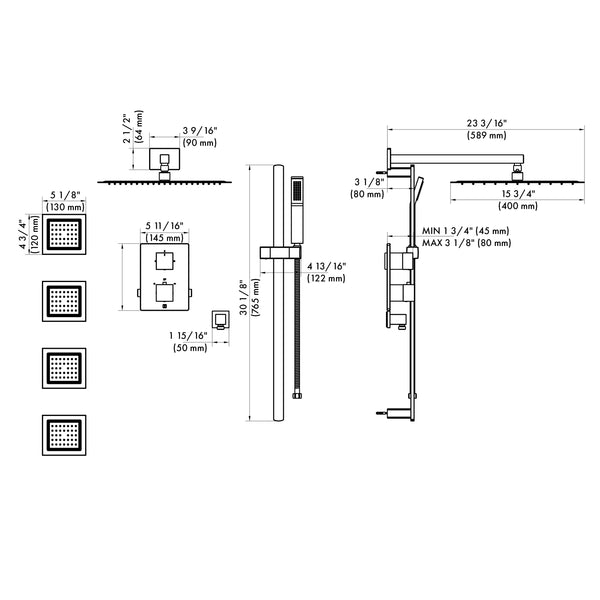 ZLINE Crystal Bay Thermostatic Shower System with Body Jets, color options available (CBY-SHS-T3)