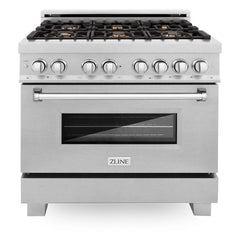 ZLINE 36 in. 4.6 cu. ft. Legacy Dual Fuel Range with Gas Cooktop and Electric Convection Oven in Satin Stainless Steel with 6 Brass Burners (RAS-SN-BR-36)
