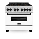 ZLINE Autograph Edition 36 in. 4.6 cu. ft. Legacy Dual Fuel Range with 6 Burner Gas Cooktop and Electric Convection Oven in Satin Stainless Steel with White Matte Door and Matte Black Accents, Open Box-Great Condition