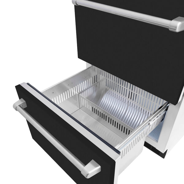ZLINE 24 in. Touchstone 168 Can Outdoor-Rated Dual Refrigerator Drawer with Black Matte Doors (RDSO-BLM-24)