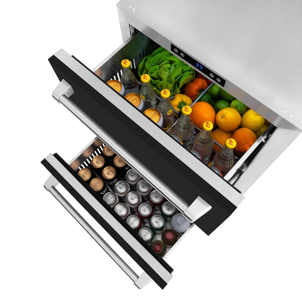 ZLINE 24 in. Touchstone 168 Can Outdoor-Rated Dual Refrigerator Drawer with Black Matte Doors (RDSO-BLM-24)
