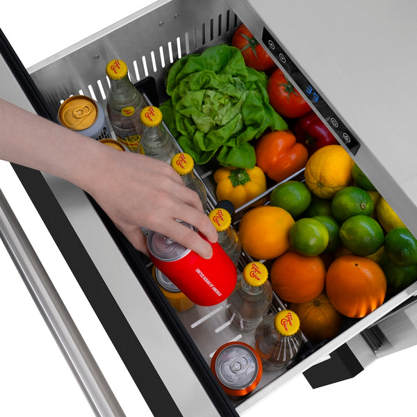 ZLINE 24 in. Touchstone 168 Can Outdoor-Rated Dual Refrigerator Drawer with Black Matte Doors (RDSO-BLM-24)
