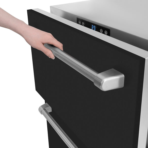 ZLINE 24 in. Touchstone 168 Can Outdoor-Rated Dual Refrigerator Drawer with Black Matte Doors (RDSO-BLM-24)
