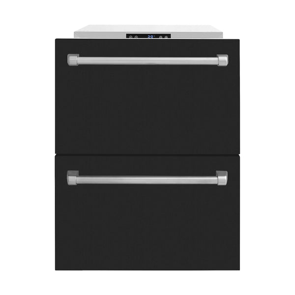 ZLINE 24 in. Touchstone 168 Can Outdoor-Rated Dual Refrigerator Drawer with Black Matte Doors (RDSO-BLM-24)