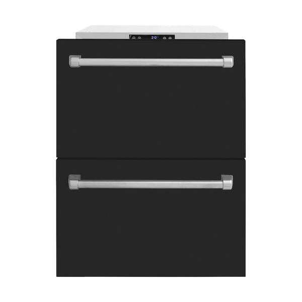 ZLINE 24 in. Touchstone 168 Can Outdoor-Rated Dual Refrigerator Drawer with Black Matte Doors (RDSO-BLM-24)