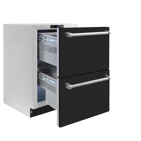 ZLINE 24 in. Touchstone 168 Can Outdoor-Rated Dual Refrigerator Drawer with Black Matte Doors (RDSO-BLM-24)