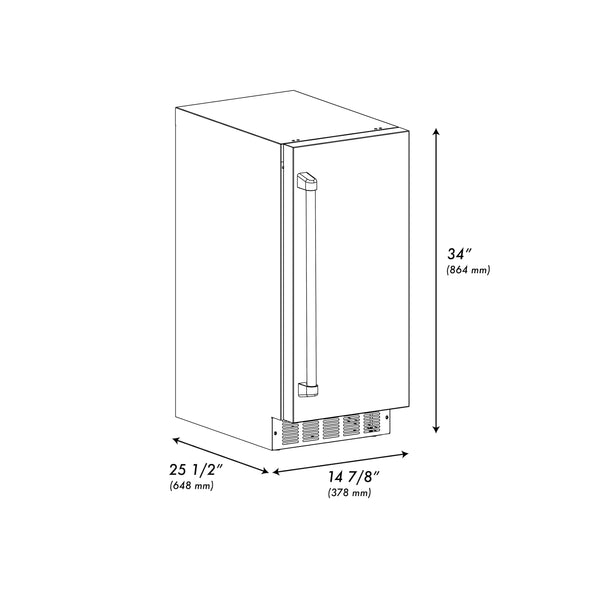 ZLINE 15 in. Touchstone Clear Cube Ice Maker with Drain Pump and Black Stainless Steel Door (ICCD-BS-15)