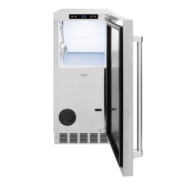 ZLINE 15 in. Touchstone Clear Cube Ice Maker with Drain Pump and Solid Stainless Steel Door, Open Box-Great Condition
