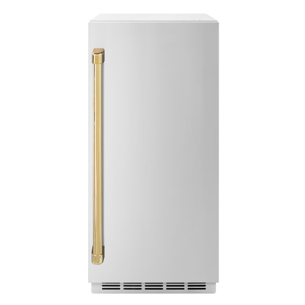 ZLINE Autograph Edition 15 in. Touchstone Clear Cube Ice Maker with Drain Pump and Solid Stainless Steel Door with Polished Gold Handle (ICCDZ-ST-15-G)