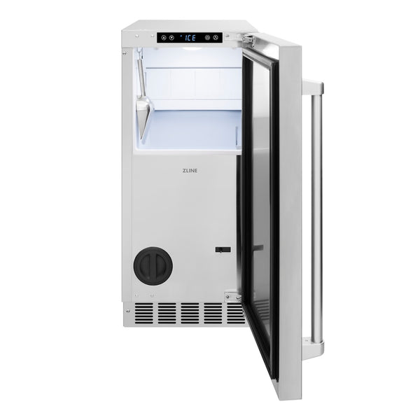 ZLINE 15 in. Touchstone Gourmet Ice Maker with Drain Pump and Solid Stainless Steel Door, Open Box-Great Condition