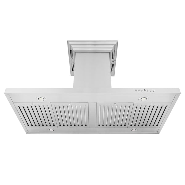 48" ZLINE CrownSound™Ducted Vent Island Mount Range Hood in Stainless Steel with Built-in Bluetooth Speakers (GL2iCRN-BT-48)