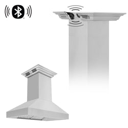 36 in. ZLINE CrownSound™ Ducted Vent Island Mount Range Hood in Stainless Steel with Built-in Bluetooth Speakers (597iCRN-BT-36)