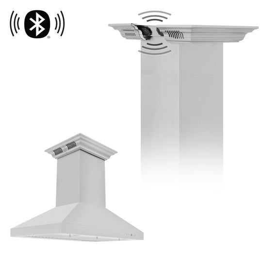 36" ZLINE CrownSound™Ducted Vent Island Mount Range Hood in Stainless Steel with Built-in Bluetooth Speakers (KL3iCRN-BT-36)