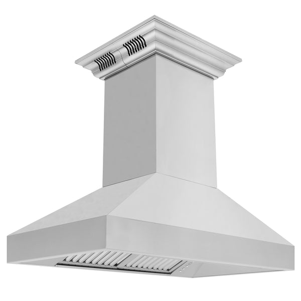 36 in. ZLINE CrownSound™ Ducted Vent Island Mount Range Hood in Stainless Steel with Built-in Bluetooth Speakers (597iCRN-BT-36)