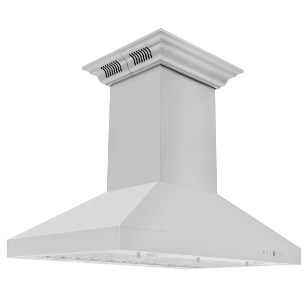 36" ZLINE CrownSound™Ducted Vent Island Mount Range Hood in Stainless Steel with Built-in Bluetooth Speakers (KL3iCRN-BT-36)
