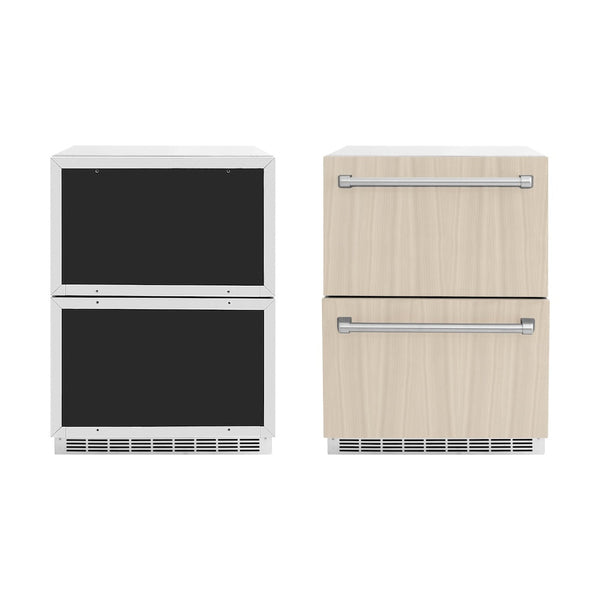 ZLINE 24 in. Touchstone 168 Can Outdoor-Rated Dual Refrigerator Drawer with Panel-Ready Doors, Open Box-Good Condition