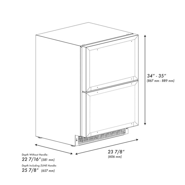 ZLINE 24 in. Touchstone 168 Can Outdoor-Rated Dual Refrigerator Drawer with Panel-Ready Doors, Open Box-Good Condition