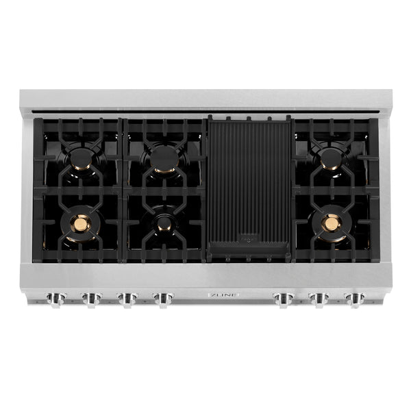 ZLINE 48 in. Legacy Gas Rangetop with 6 Brass Burners and Porcelain Cooktop in Satin Stainless Steel (RTS-BR-48)