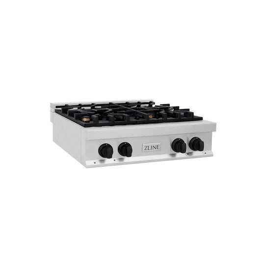 ZLINE Autograph Edition 30 in. Legacy Gas Rangetop with 4 Burners and Porcelain Cooktop in Stainless Steel with Matte Black Accents, Open Box-Great Condition