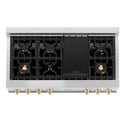 ZLINE Autograph Edition 48 in. Legacy Gas Rangetop with 7 Burners and Porcelain Cooktop in Stainless Steel with Polished Gold Accents (RTZ-48-G)
