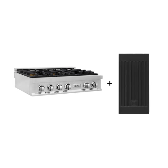 ZLINE 36 in. Legacy Gas Rangetop with 6 Brass Burners and Porcelain Cooktop in Stainless Steel with Griddle (RT-BR-GR-36)