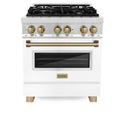 ZLINE Autograph Edition 30 in. 4.0 cu. ft. Legacy Dual Fuel Range with 4 Burner Gas Cooktop and Electric Convection Oven in Stainless Steel with White Matte Door and Champagne Bronze Accents, Open Box-Good Condition