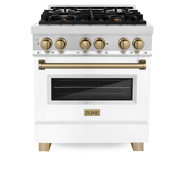 ZLINE Autograph Edition 30 in. 4.0 cu. ft. Dual Fuel Range with Gas Stove and Electric Oven in Stainless Steel with White Matte Door and Accents (RAZ-WM-30)