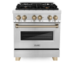 ZLINE Autograph Edition 30" 4.0 cu. ft. Dual Fuel Range with Gas Stove and Electric Oven in Stainless Steel with Accents (RAZ-30)